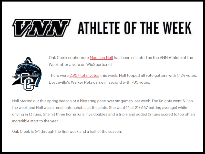 VNN Athlete of the Week - May 7th